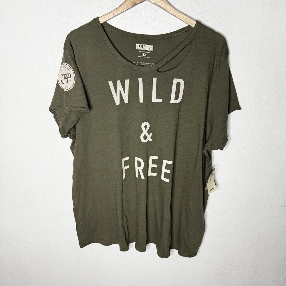 Jeep Spirit Lucky Brand Green Wild And Free T-Shirt Tee Shirt Women's 2X